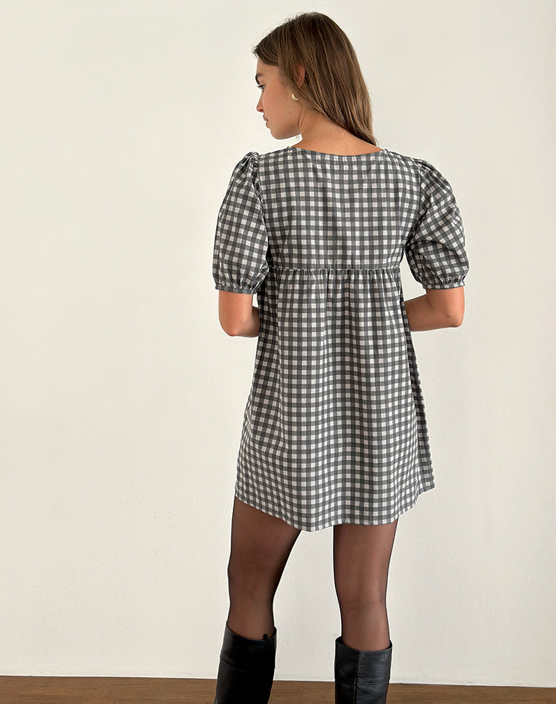 Image of Cybera Minikleid in Tonal Gingham Schwarz und Grau