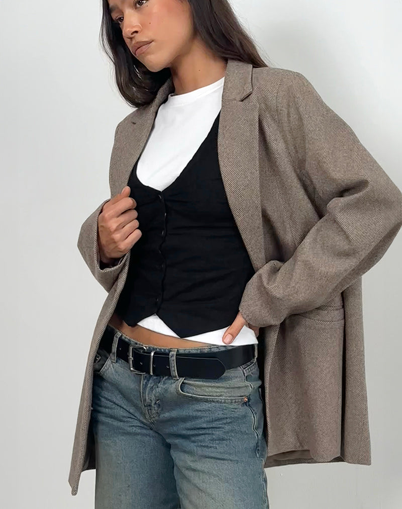 Image of Cyna Button Through Vest Top aus schwarzem Leinen