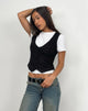 Image of Cyna Button Through Vest Top aus schwarzem Leinen
