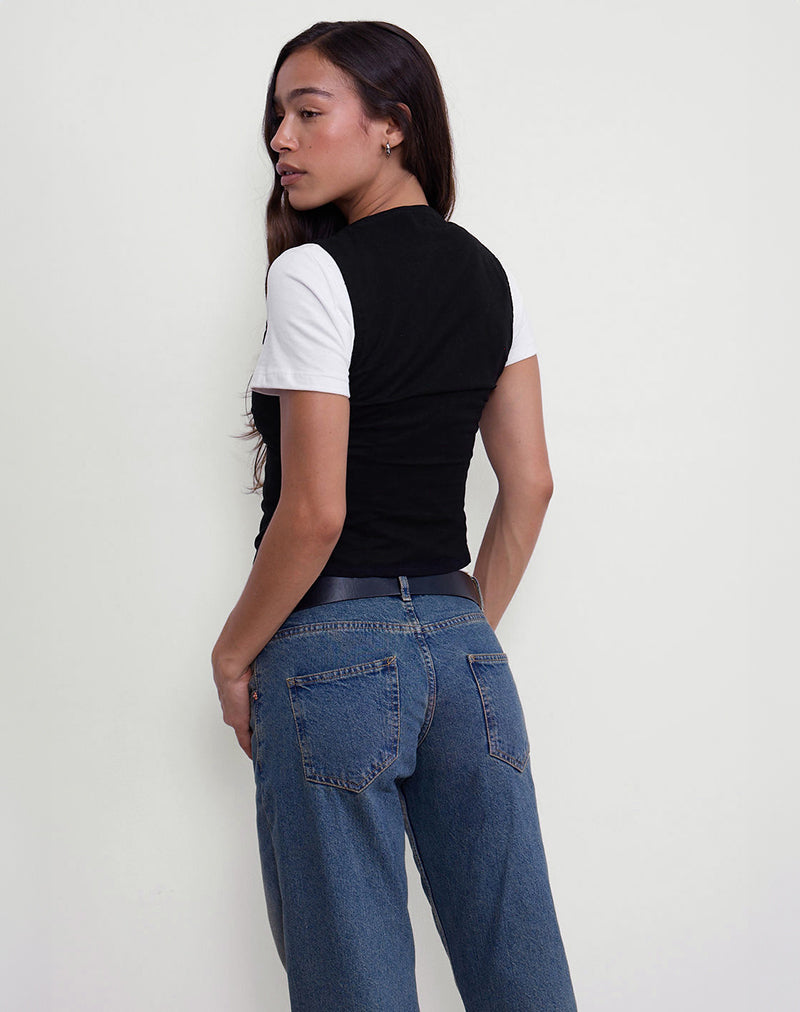 Image of Cyna Button Through Vest Top aus schwarzem Leinen