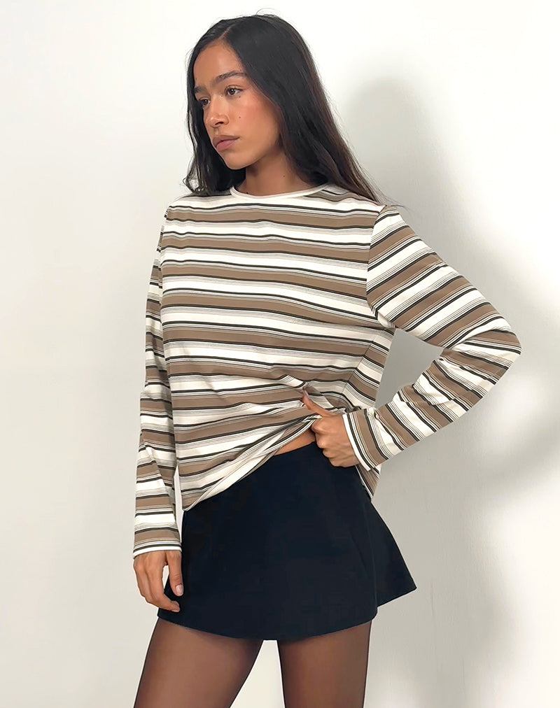 Image of Dafika Langärmeliges Jersey-Top in Braun und Weiß gestreift