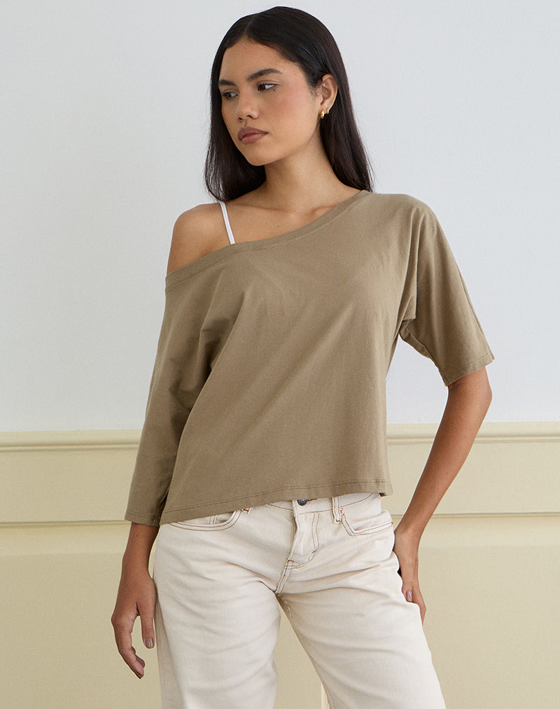 Image of Daimin Schulterfreies Oberteil aus Jersey in Khaki