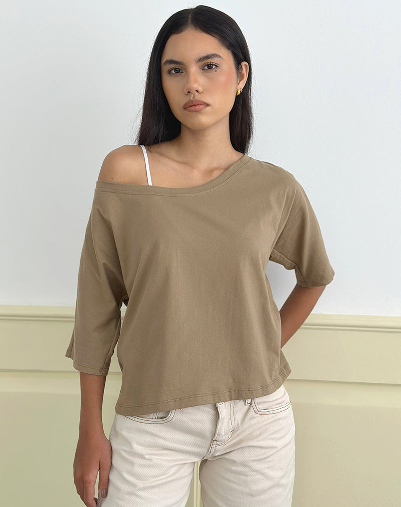 Image of Daimin Schulterfreies Oberteil aus Jersey in Khaki