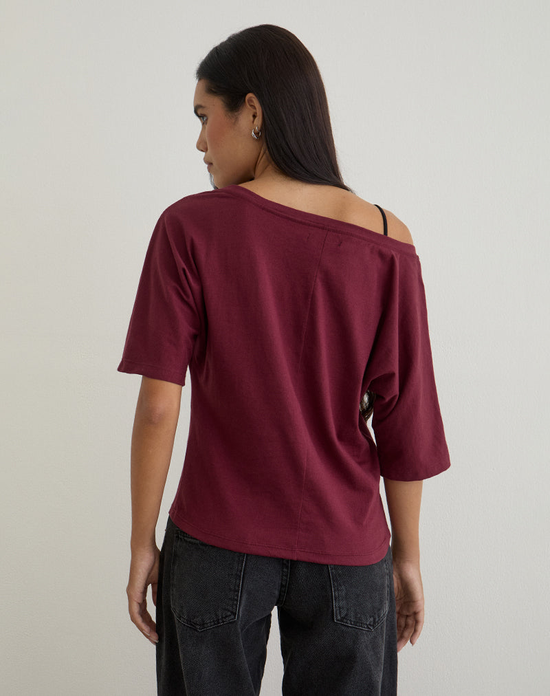 Image of Daimin Schulterfreies Top aus Jersey in Maroon