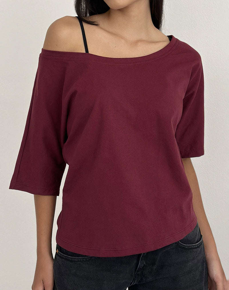 Daimin Schulterfreies Top aus Jersey in Maroon
