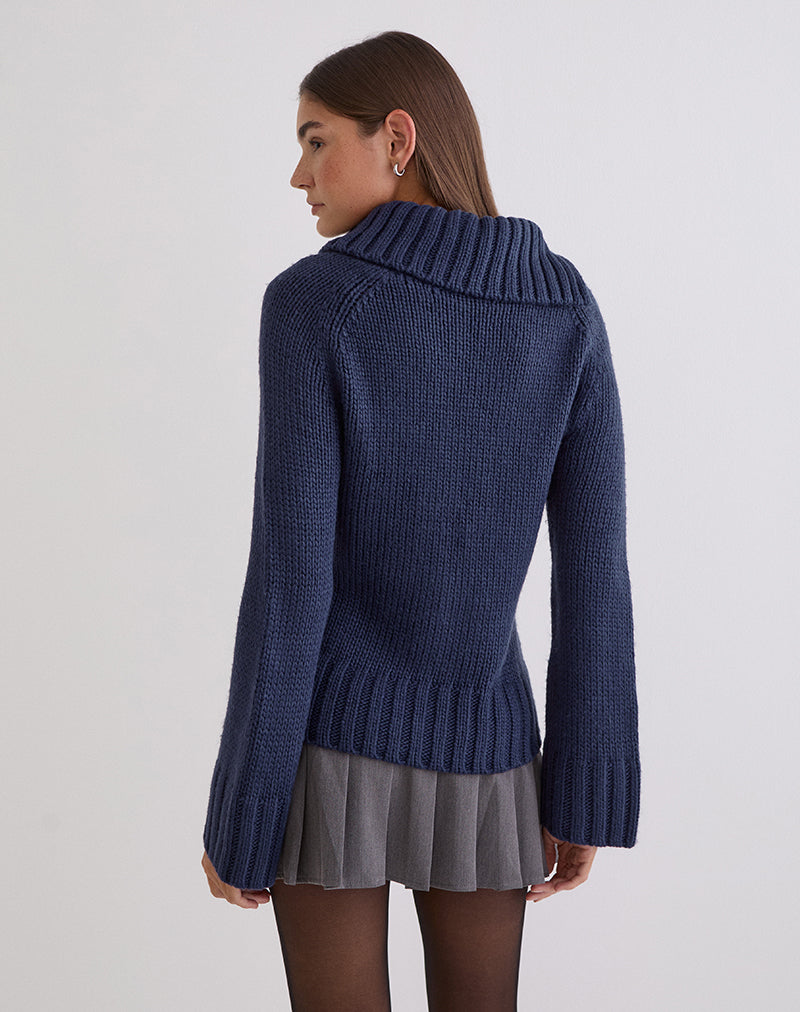 Image of Dajah Fold Over Jumper in Knit Navy