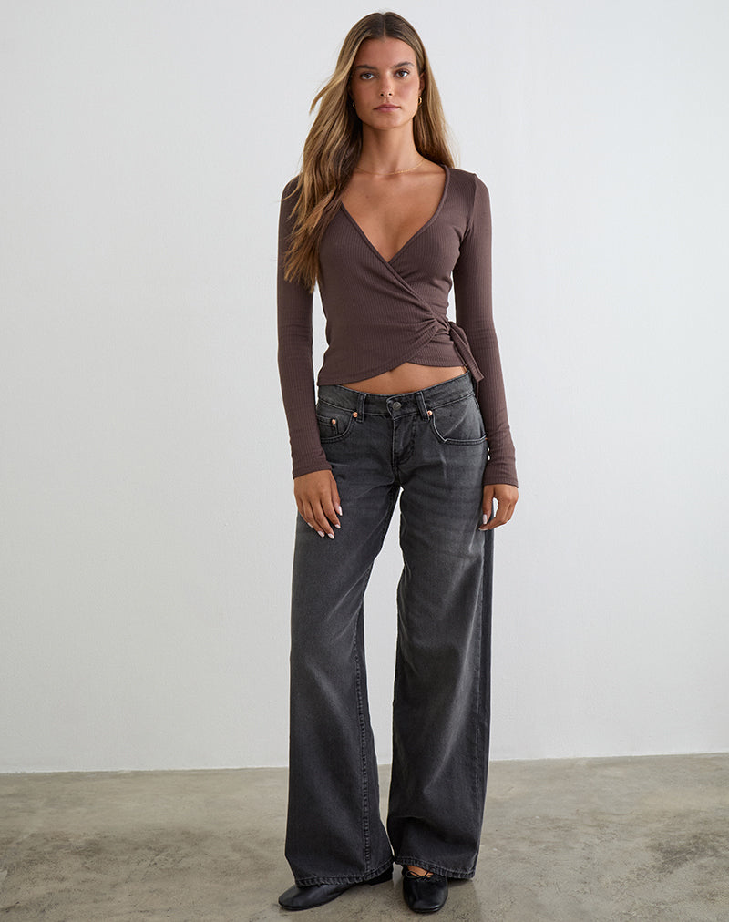 Dakyung Langarm-Oberteil aus dickem Rippstrick in Kaffee-Quarz