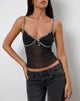 Image of Dalan Cami Top aus schwarzem Mesh mit Waldtarnbesatz