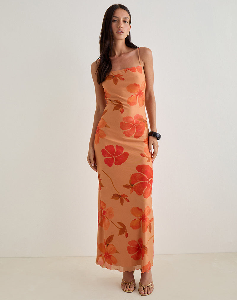 Image of Dalesio Maxikleid in Aquarell Hibiskus Orange