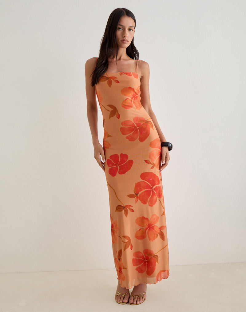 Image of Dalesio Maxikleid in Aquarell Hibiskus Orange