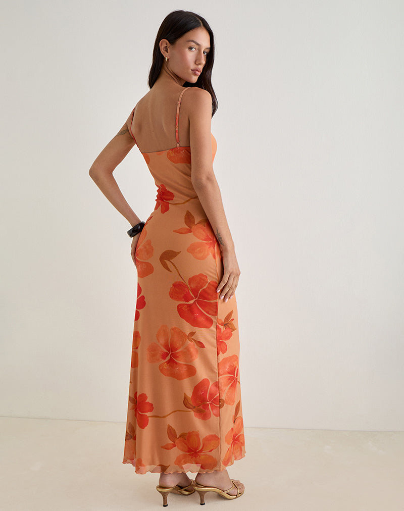Image of Dalesio Maxikleid in Aquarell Hibiskus Orange