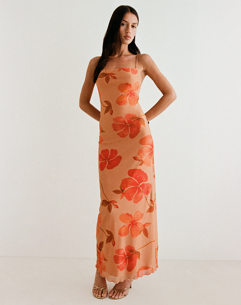 Image of Dalesio Maxikleid in Aquarell Hibiskus Orange