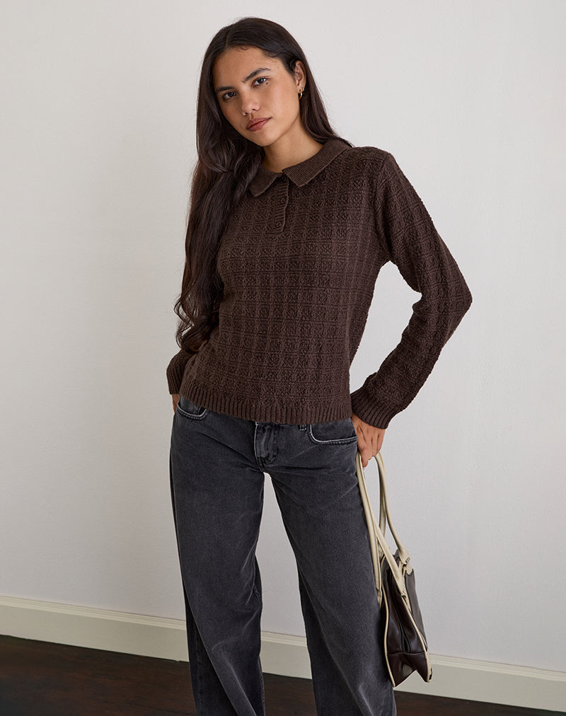 Dalina Strickpullover in Karo Braun