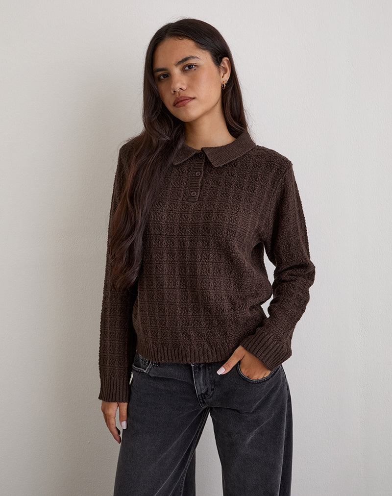 Dalina Strickpullover in Karo Braun