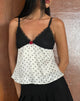 Image of Dalinda Cami Top aus schwarzem und weißem gepunktetem Satin