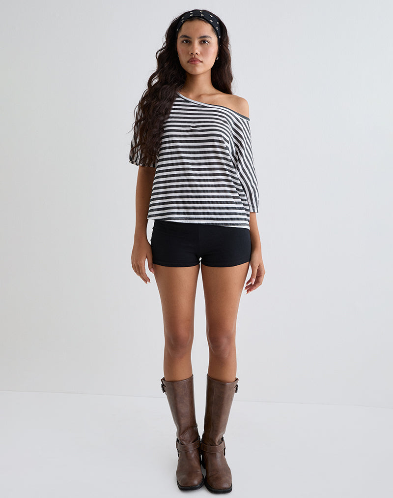 Bild von Daman Off Shoulder Basic Top in Elfenbein mit anthrazitfarbenen Streifen