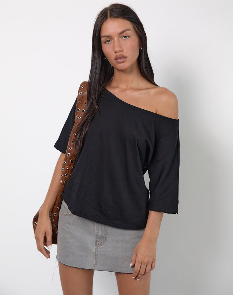Daman Schulternahes Basic-Top in Schwarz