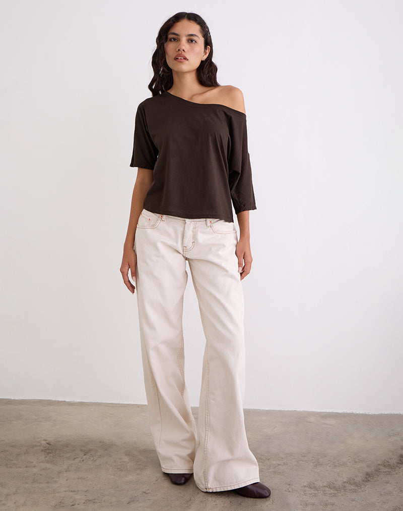Daman Schulternahes Basic-Top in Schokoladenbraun
