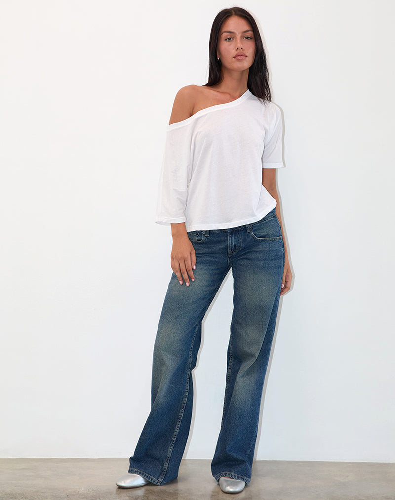 Bild von Daman Off Shoulder Basic Jersey Top in Weiß