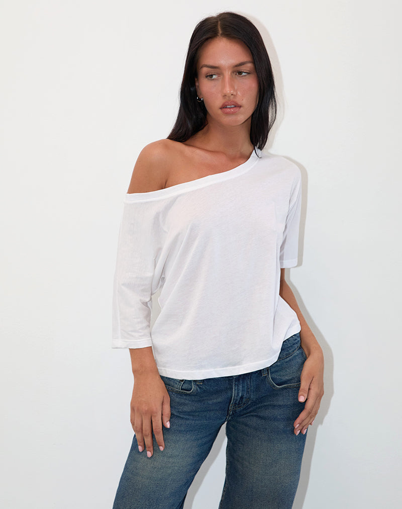 Daman Schulternahes Basic-Jersey-Top in Weiß