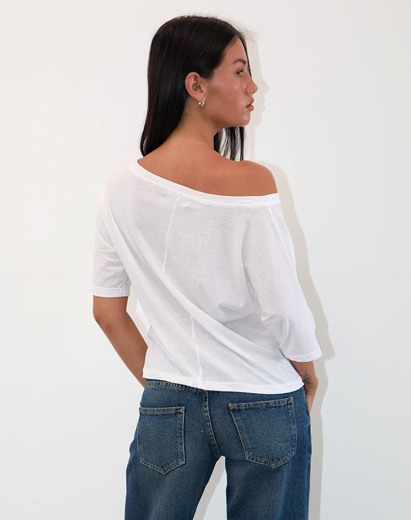 Bild von Daman Off Shoulder Basic Jersey Top in Weiß