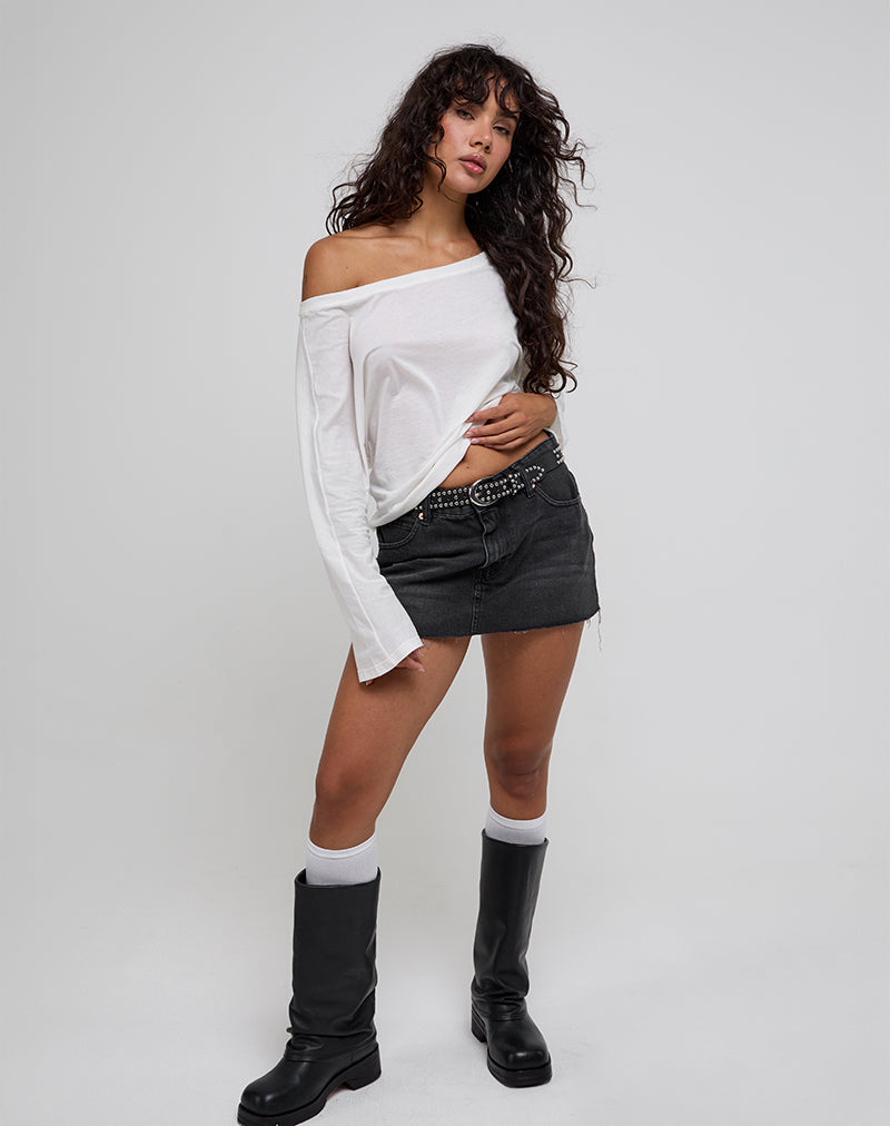 Bild von Damian Off The Shoulder Langarm-Basic-Top in Elfenbein