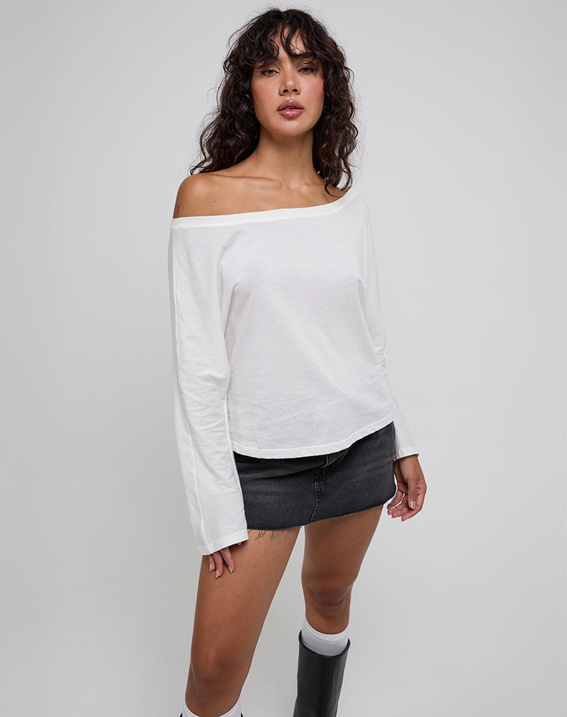 Bild von Damian Off The Shoulder Langarm-Basic-Top in Elfenbein