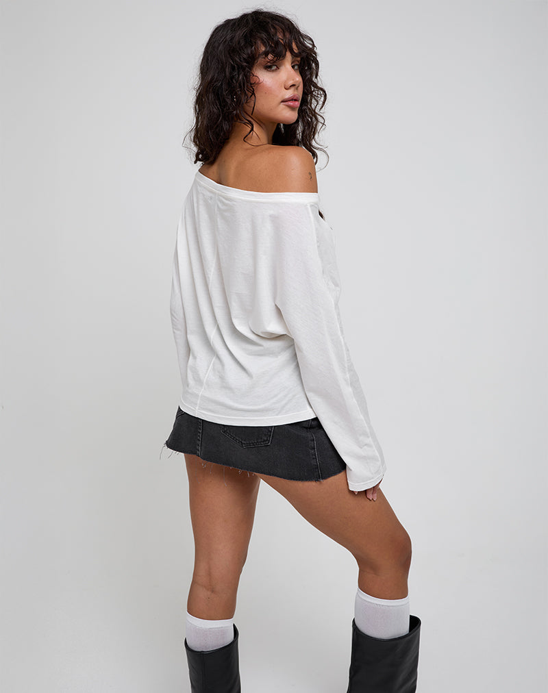 Bild von Damian Off The Shoulder Langarm-Basic-Top in Elfenbein