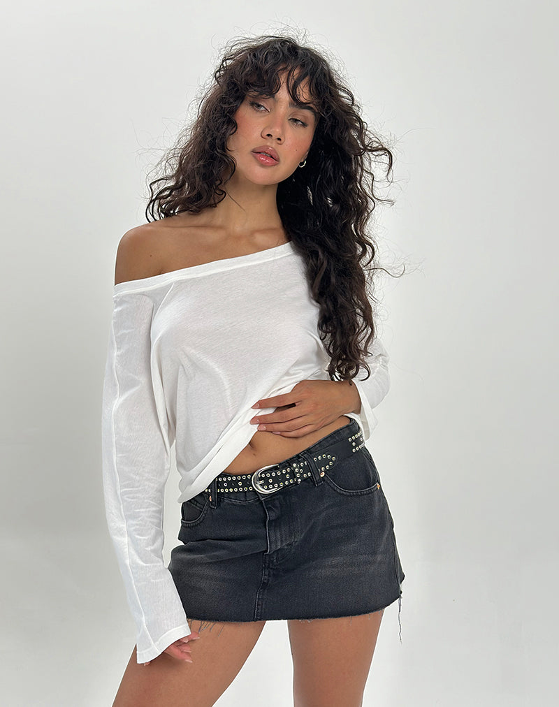 Bild von Damian Off The Shoulder Langarm-Basic-Top in Elfenbein