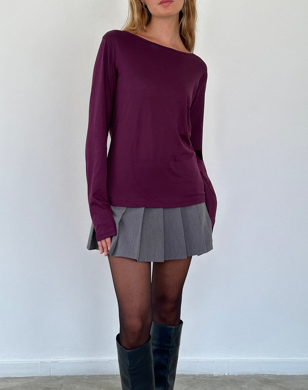 Damon Baggy Long Sleeve Top aus ochsenblutfarbenem Tissue-Jersey
