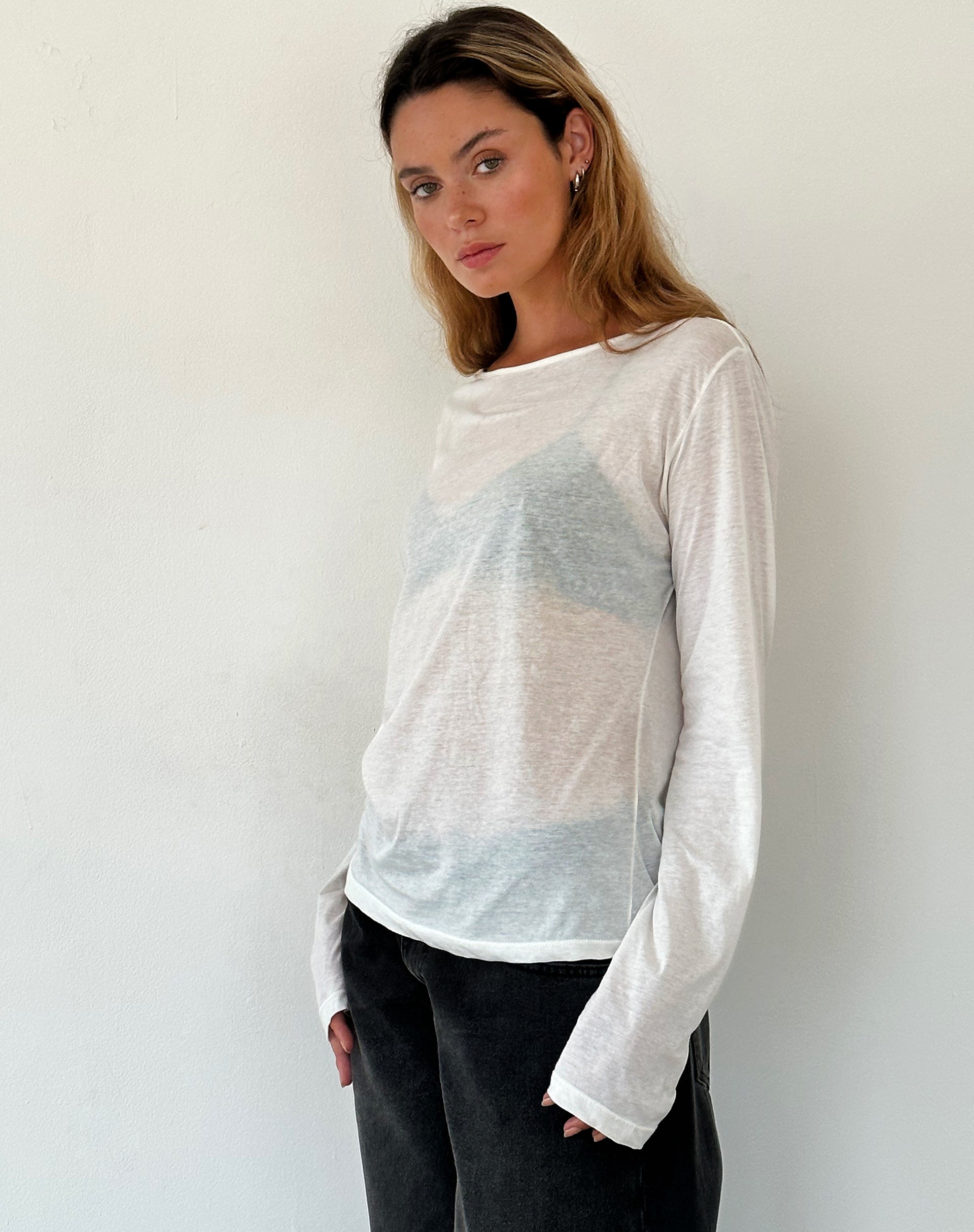 Image of Damon Baggy Long Sleeve Top aus weißem Tissue Jersey