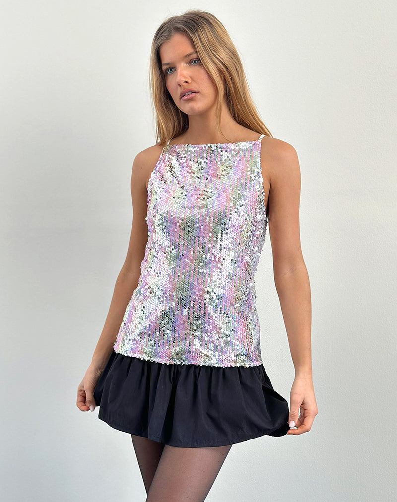 Damske Vest Top in Klar Pailletten schillernd