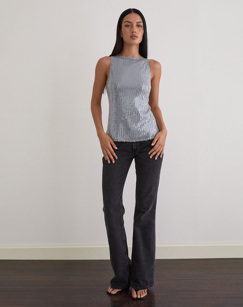 Bild von Damske Vest Top in Clear Tinted Sequin Grau