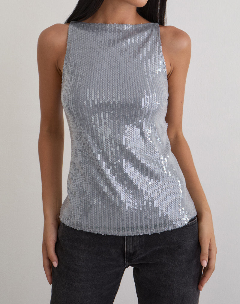 Bild von Damske Vest Top in Clear Tinted Sequin Grau