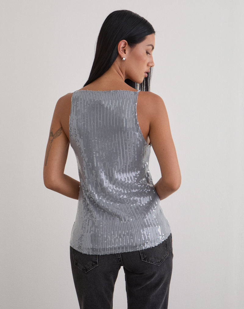 Bild von Damske Vest Top in Clear Tinted Sequin Grau