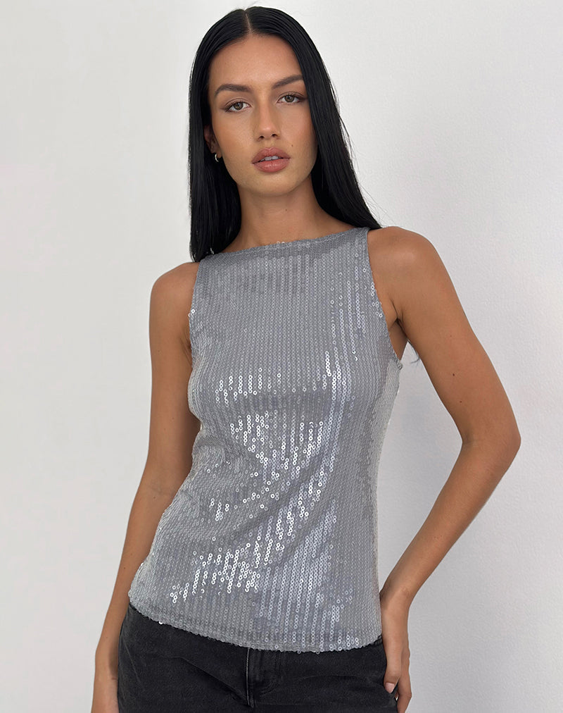Bild von Damske Vest Top in Clear Tinted Sequin Grau