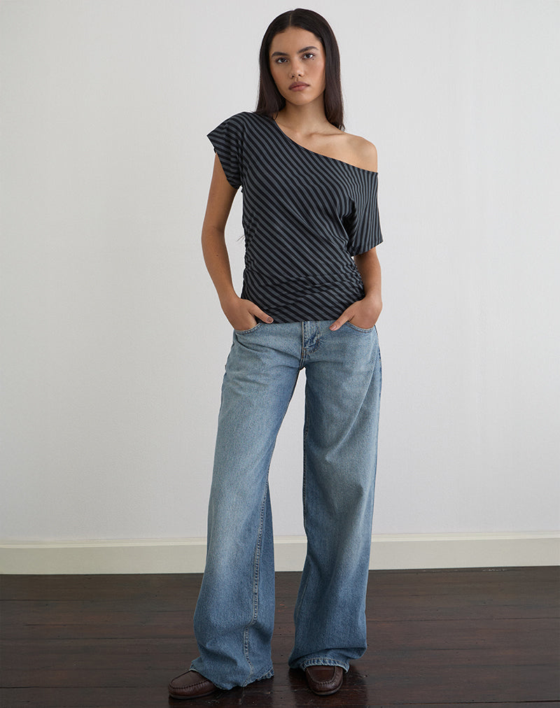 Bild von Danama One Shoulder Top in Oblique Stripe Ocean Storm