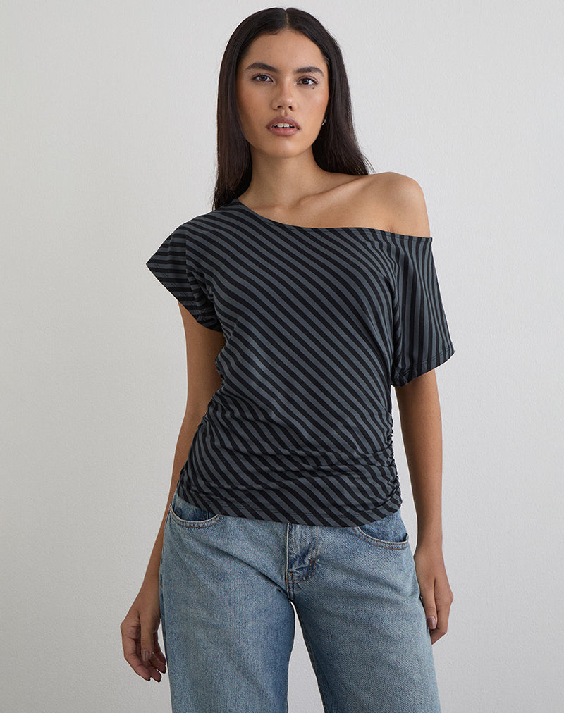 Danama One-Shoulder-Top mit schrägen Streifen in Ocean Storm