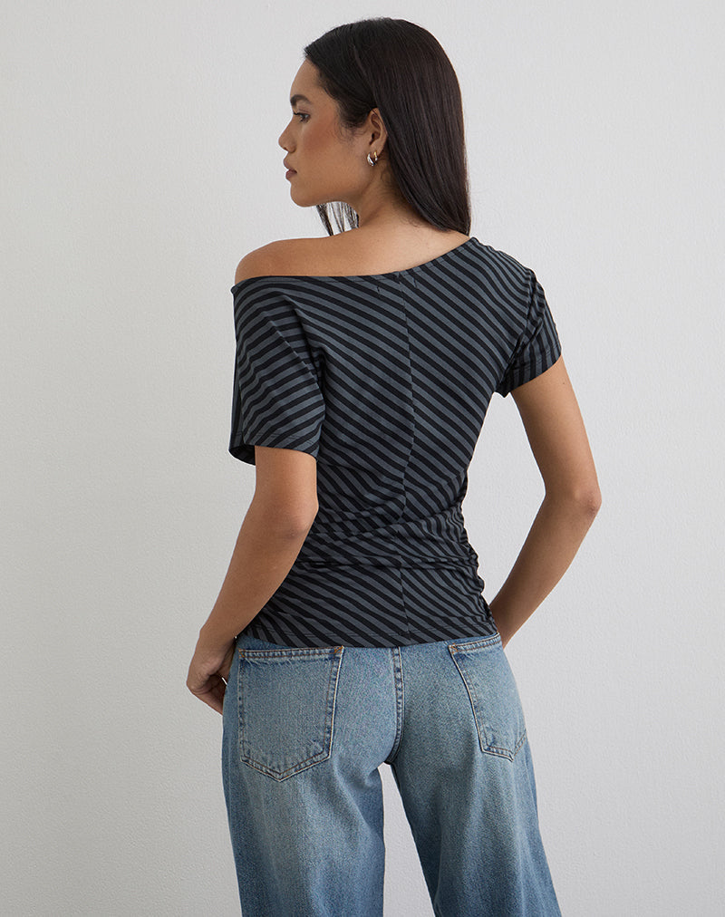 Bild von Danama One Shoulder Top in Oblique Stripe Ocean Storm