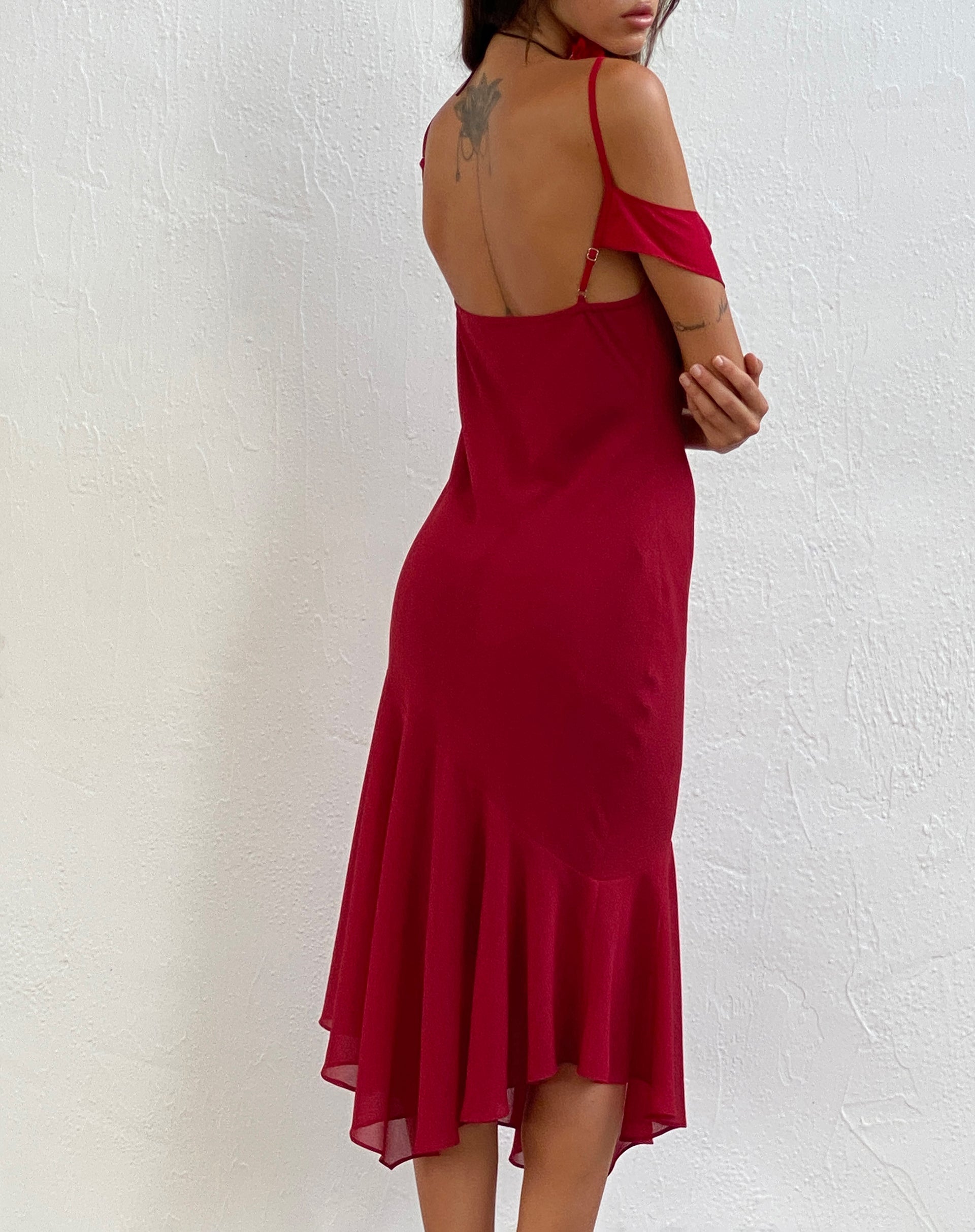 Image of Dansya Midi Chiffon Kleid in Rot