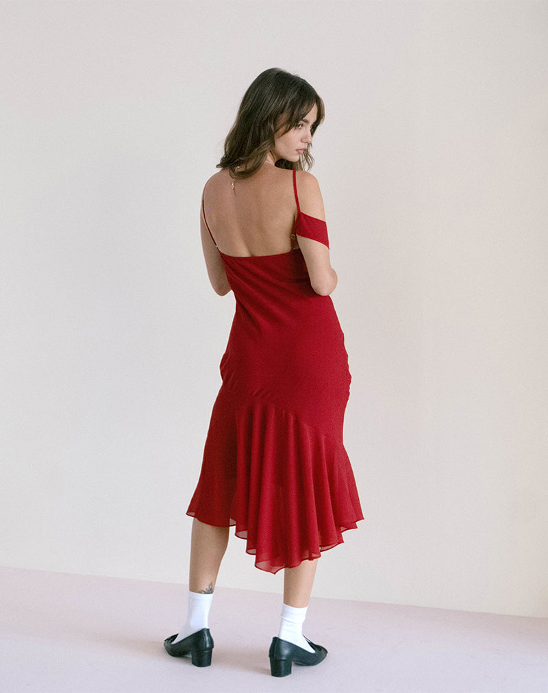 Dansya Midi Chiffon Kleid in Rot