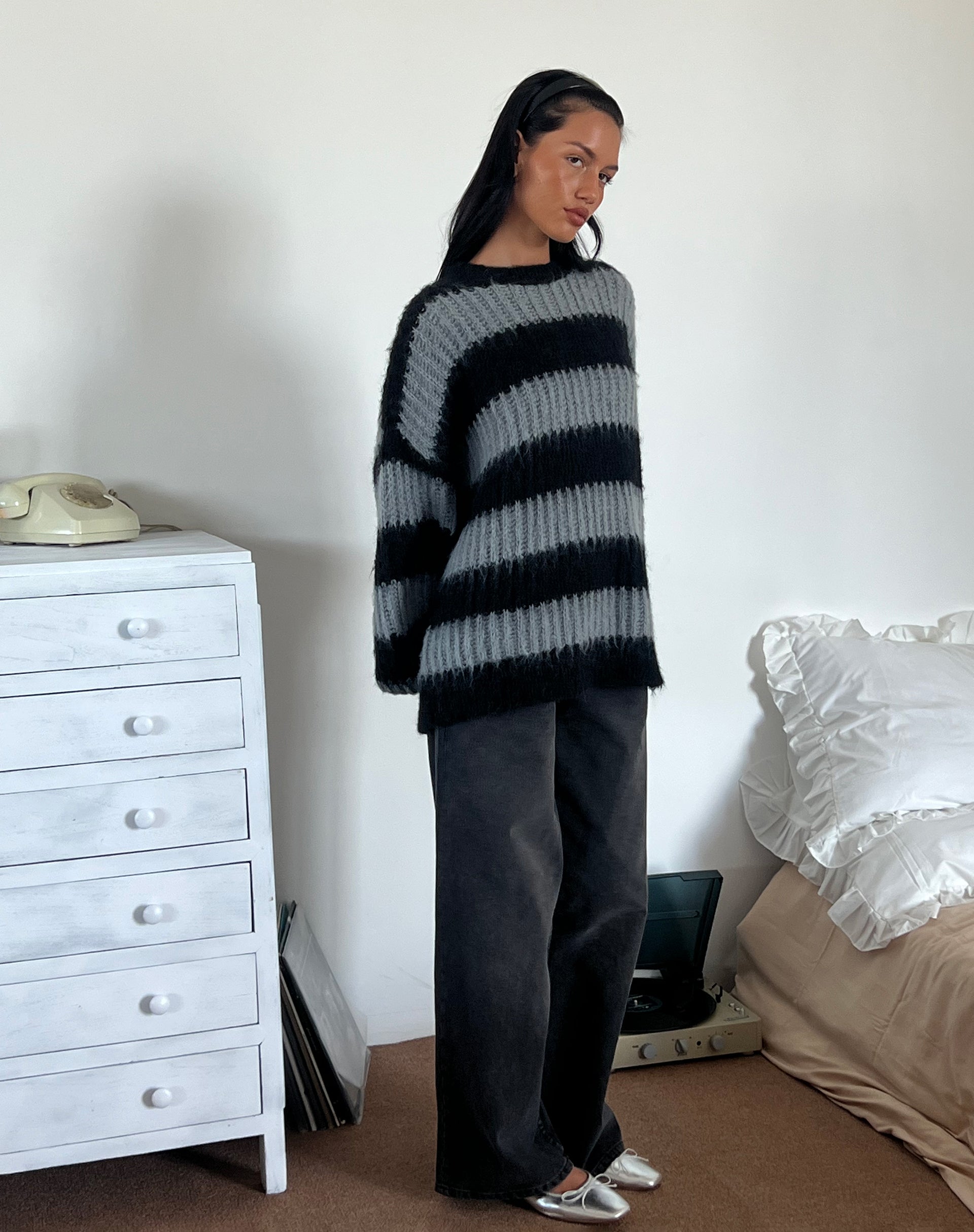 Image of Daren Pullover in Grau und Anthrazit gestreift