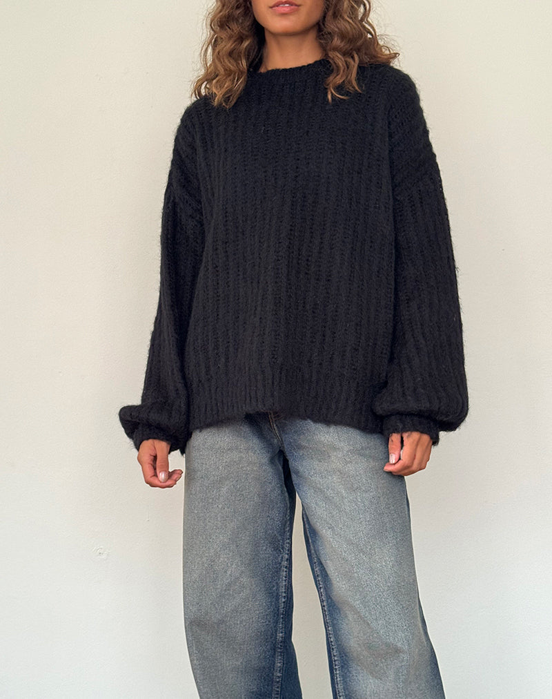 Image of Daren Gestrickter Pullover in Übergröße in Schwarz