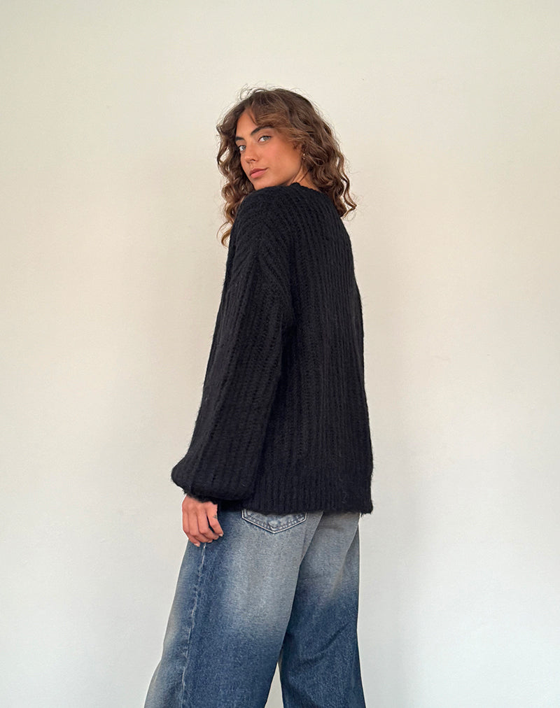 Image of Daren Gestrickter Pullover in Übergröße in Schwarz