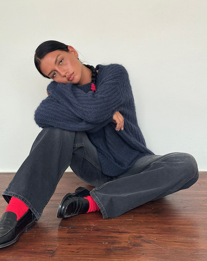 Daren Übergroßer Strickpullover in Navy