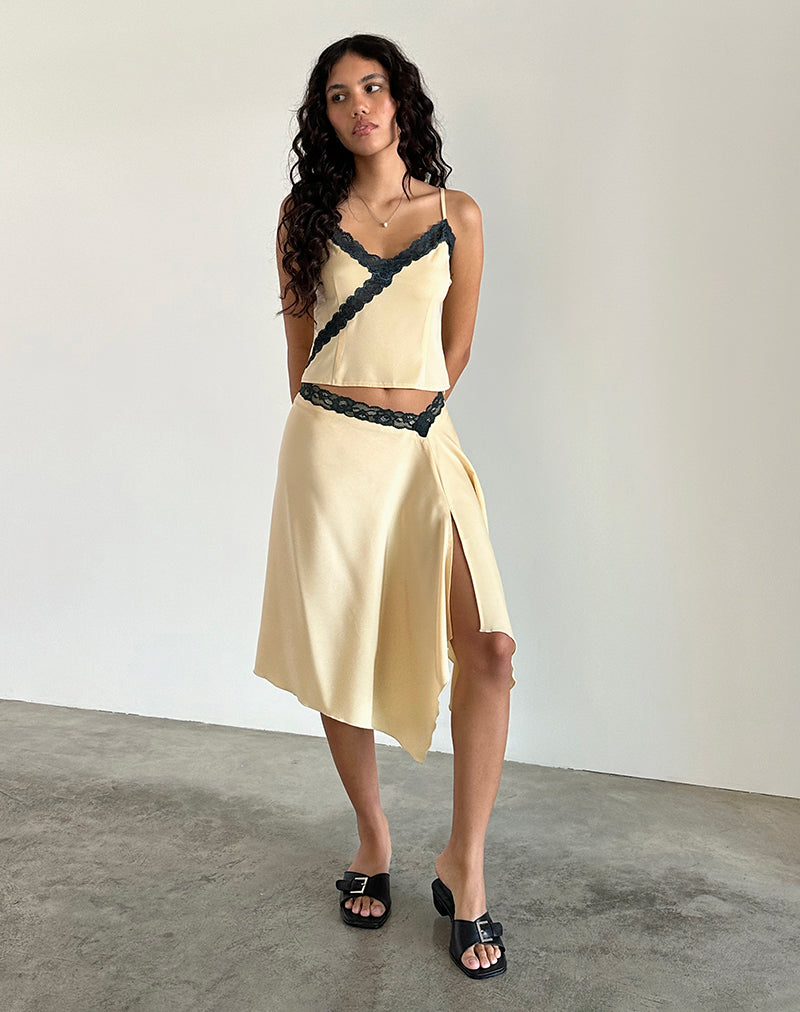 Image of Darena Cami Top in Buttermilch mit grauer Spitze