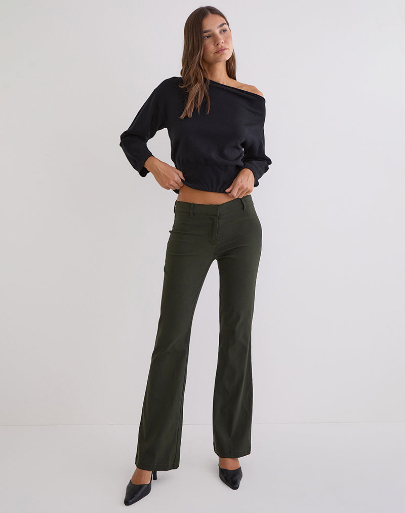 Image of Darias Low Rise Flare Trouser in Dark Khaki