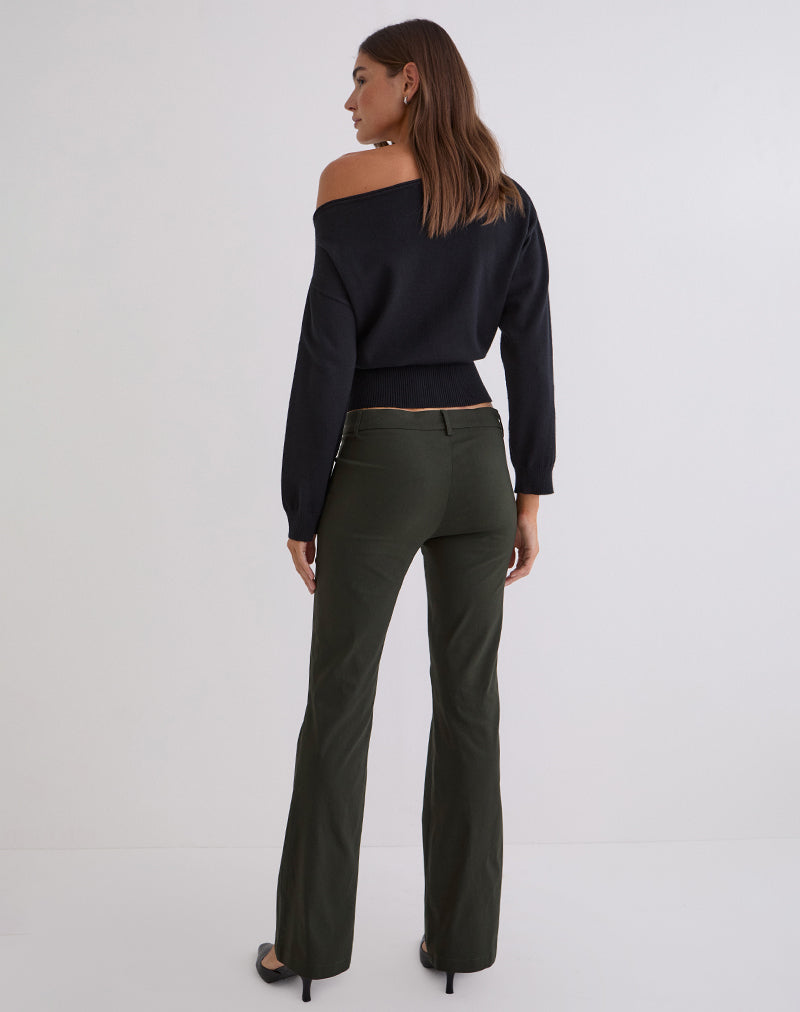 Image of Darias Low Rise Flare Trouser in Dark Khaki