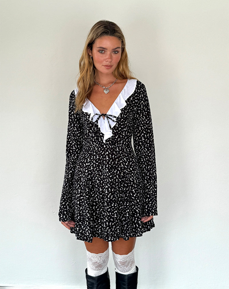 Image of Darira Langärmeliges Minikleid in Ditsy Romance Schwarz