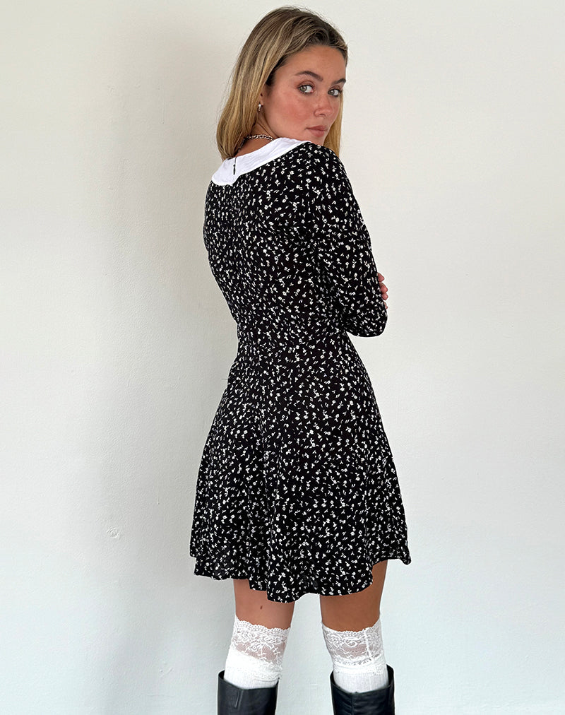Image of Darira Langärmeliges Minikleid in Ditsy Romance Schwarz